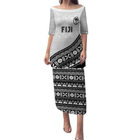 Custom Fijian Rugby Puletasi Tapa Pattern and Palm Tree Tribal LT03 Long Dress White - Polynesian Pride