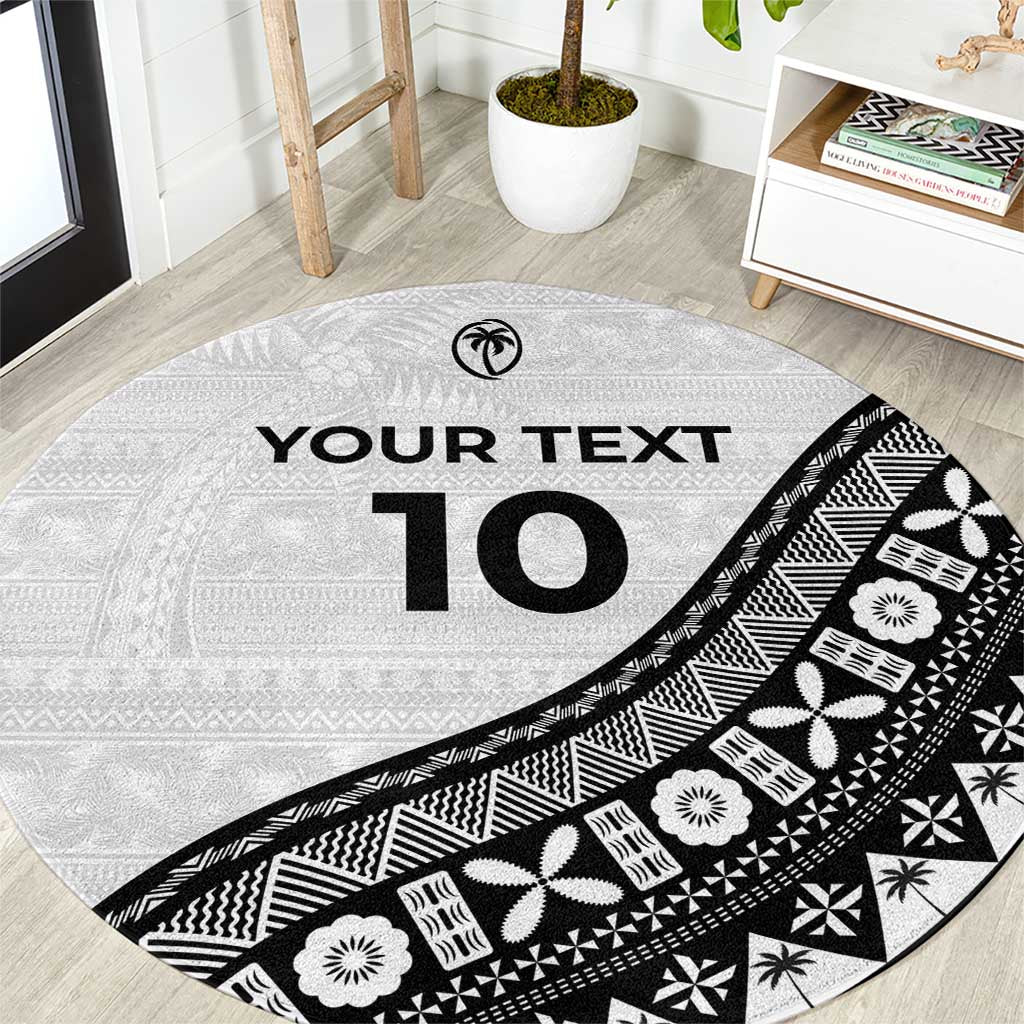 Custom Fijian Rugby Round Carpet Tapa Pattern and Palm Tree Tribal