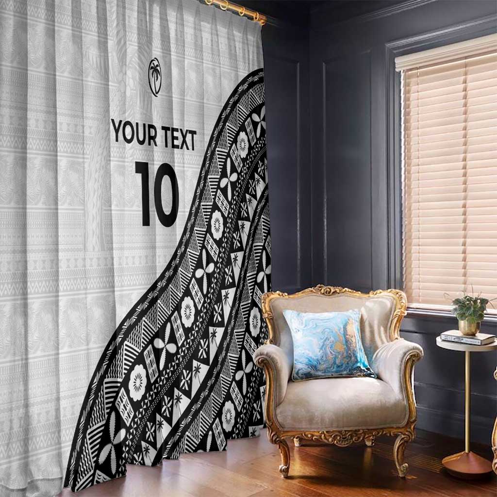 Custom Fijian Rugby Window Curtain Tapa Pattern and Palm Tree Tribal
