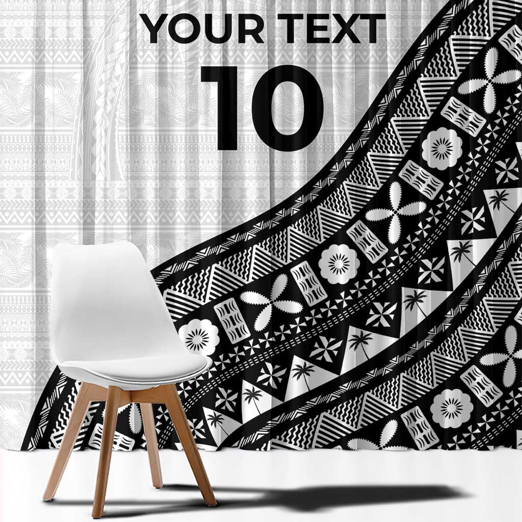 Custom Fijian Rugby Window Curtain Tapa Pattern and Palm Tree Tribal