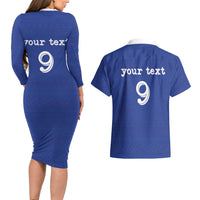 Custom Fijian Football Couples Matching Long Sleeve Bodycon Dress and Hawaiian Shirt Tapa Pattern and Shark Tribal