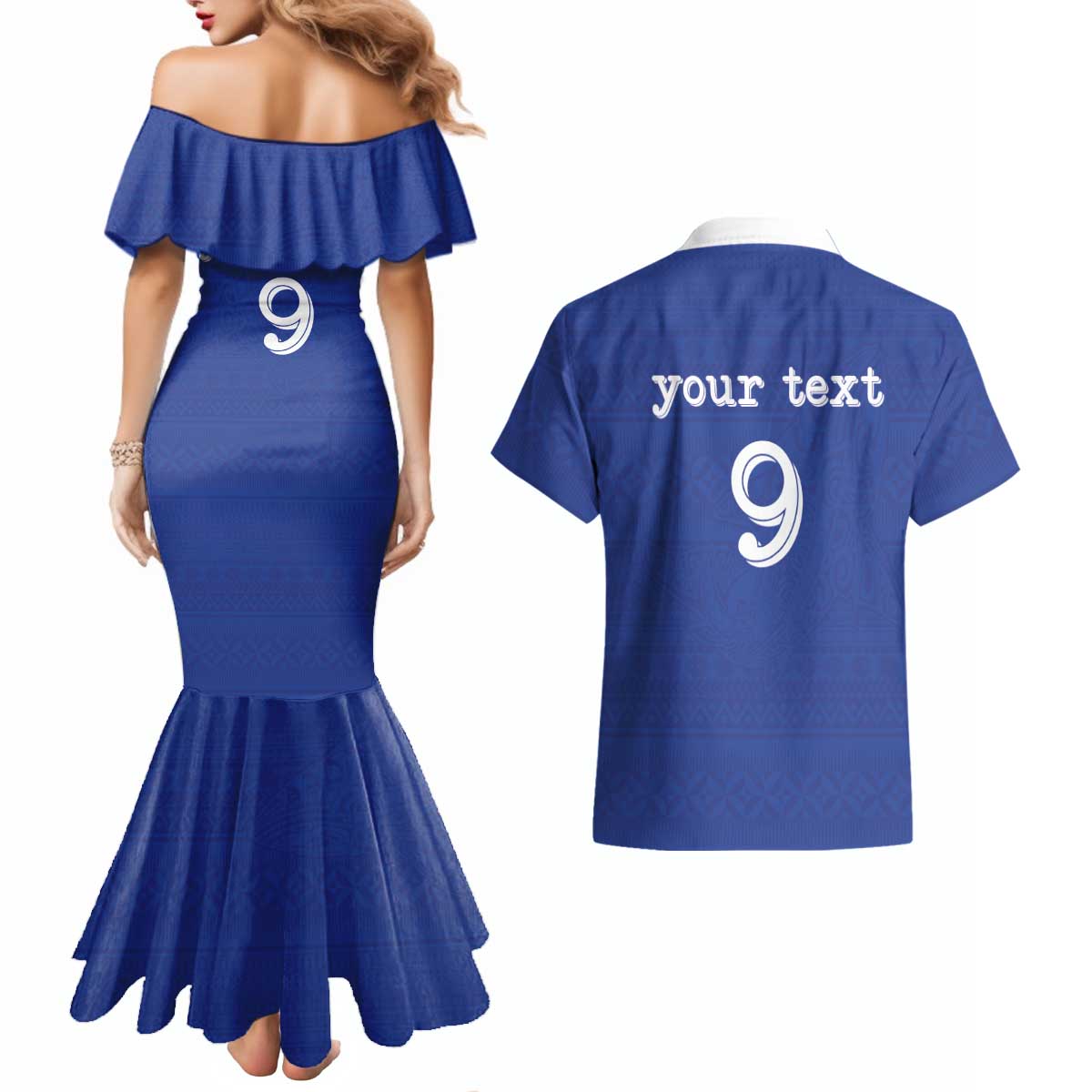 Custom Fijian Football Couples Matching Mermaid Dress and Hawaiian Shirt Tapa Pattern and Shark Tribal