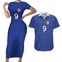 Custom Fijian Football Couples Matching Short Sleeve Bodycon Dress and Hawaiian Shirt Tapa Pattern and Shark Tribal