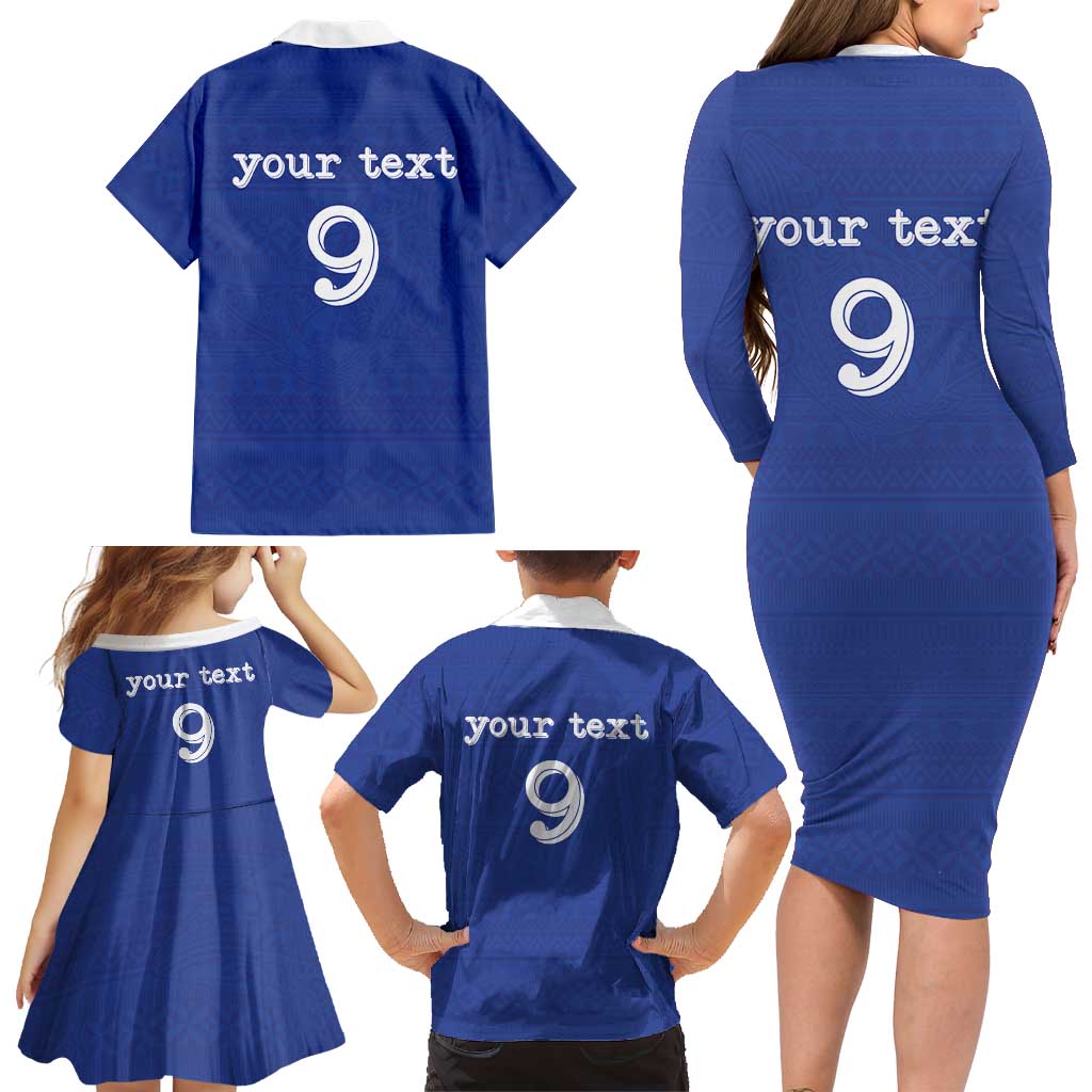 Custom Fijian Football Family Matching Long Sleeve Bodycon Dress and Hawaiian Shirt Tapa Pattern and Shark Tribal