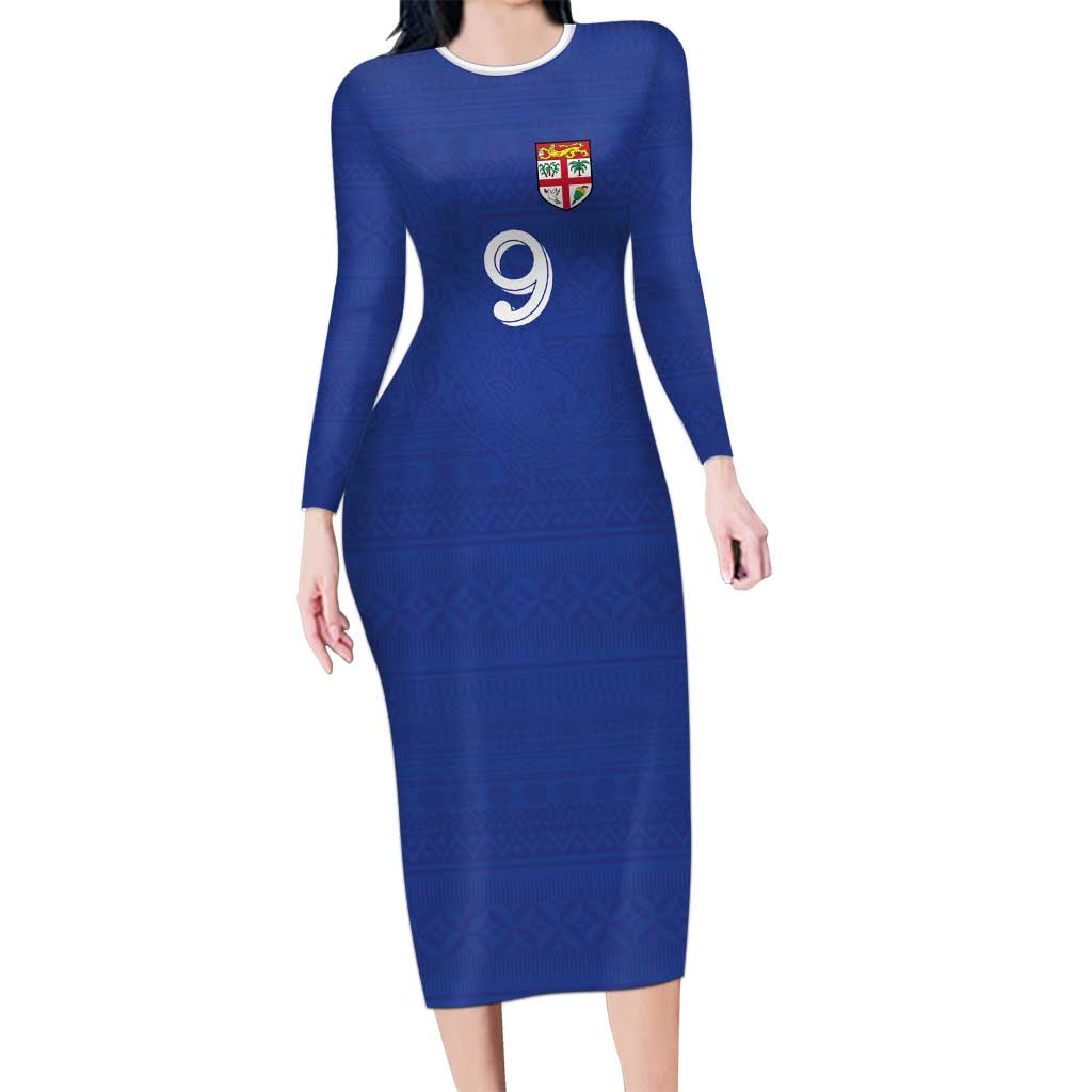 Custom Fijian Football Family Matching Long Sleeve Bodycon Dress and Hawaiian Shirt Tapa Pattern and Shark Tribal