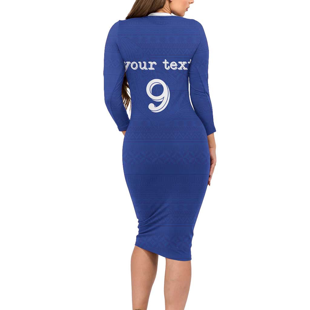 Custom Fijian Football Family Matching Long Sleeve Bodycon Dress and Hawaiian Shirt Tapa Pattern and Shark Tribal