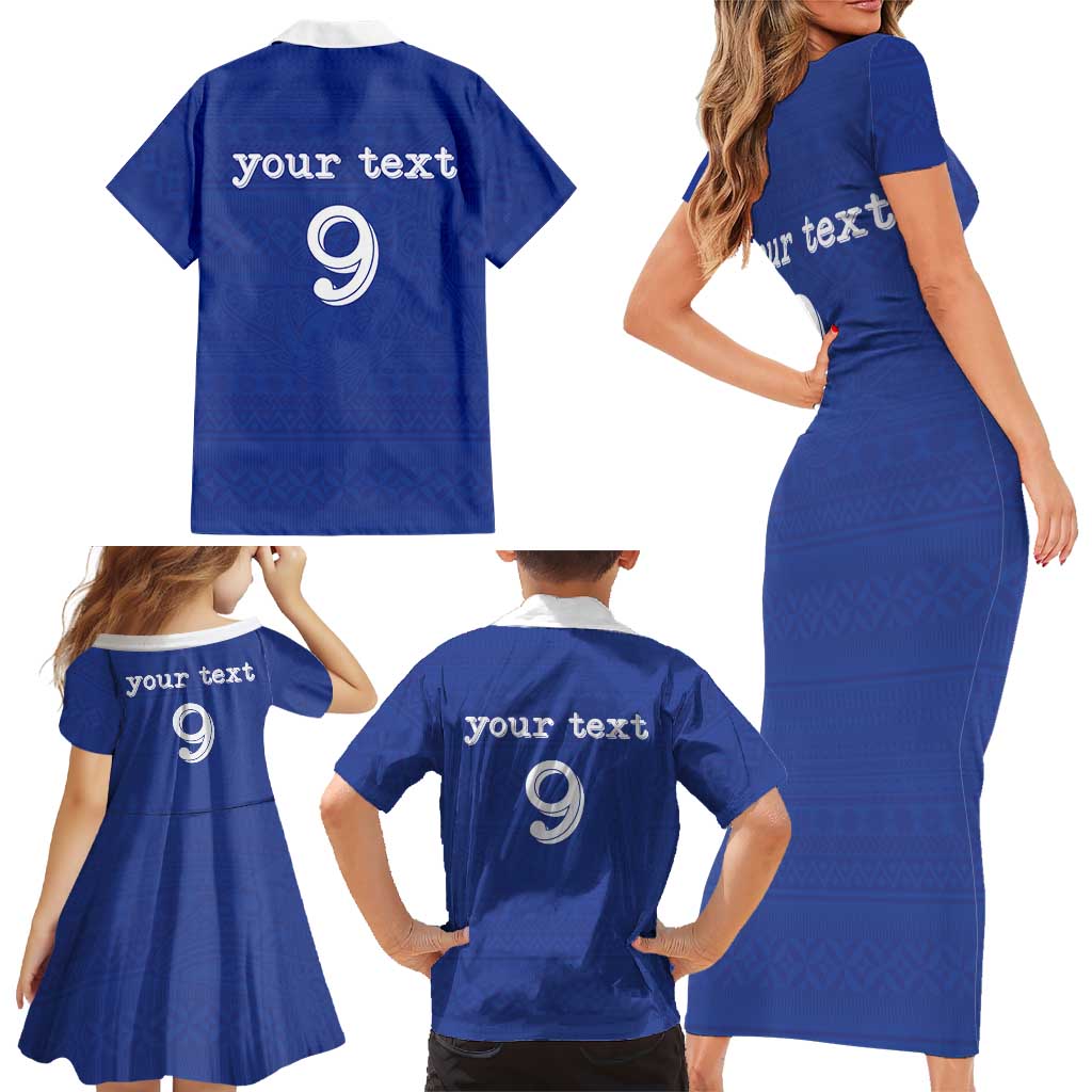 Custom Fijian Football Family Matching Short Sleeve Bodycon Dress and Hawaiian Shirt Tapa Pattern and Shark Tribal
