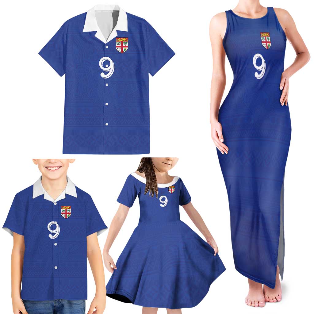 Custom Fijian Football Family Matching Tank Maxi Dress and Hawaiian Shirt Tapa Pattern and Shark Tribal