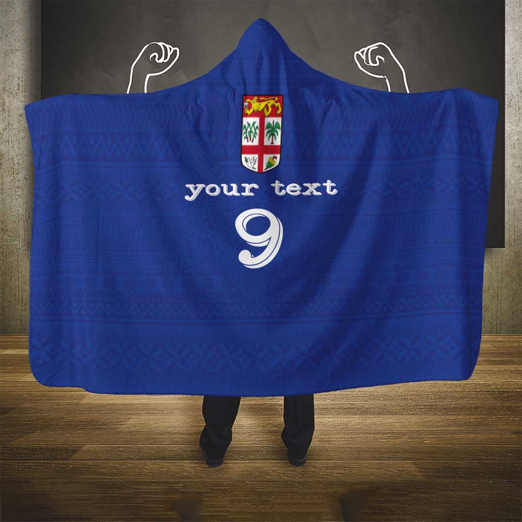 Custom Fijian Football Hooded Blanket Tapa Pattern and Shark Tribal