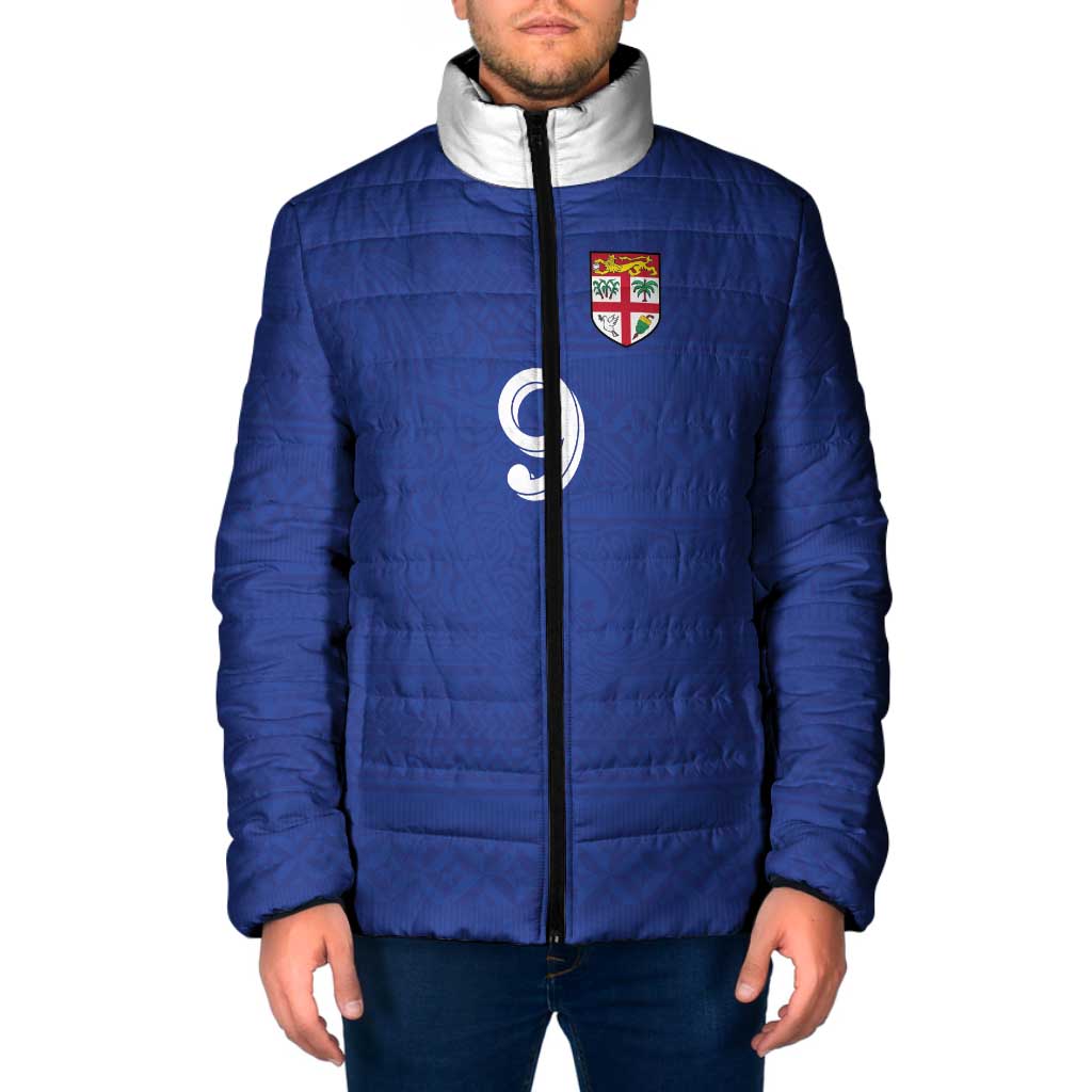 Custom Fijian Football Padded Jacket Tapa Pattern and Shark Tribal