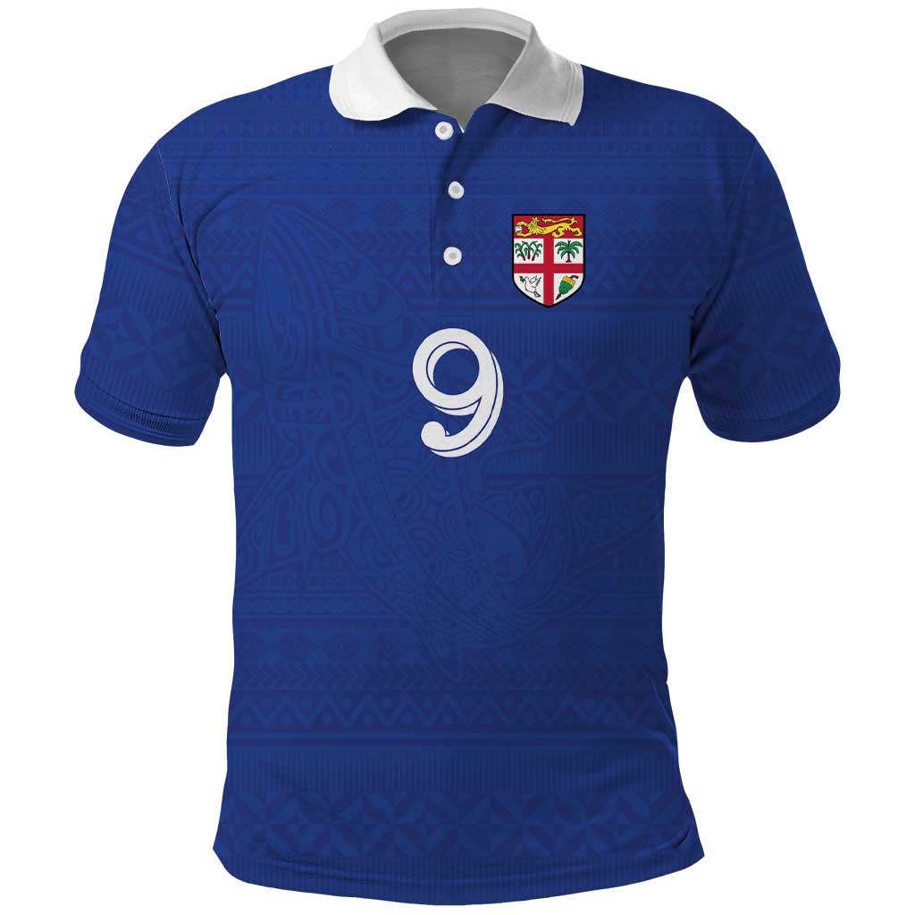 Custom Fijian Football Polo Shirt Tapa Pattern and Shark Tribal LT03 Blue - Polynesian Pride