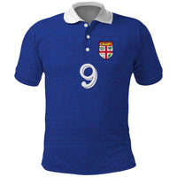 Custom Fijian Football Polo Shirt Tapa Pattern and Shark Tribal LT03 Blue - Polynesian Pride