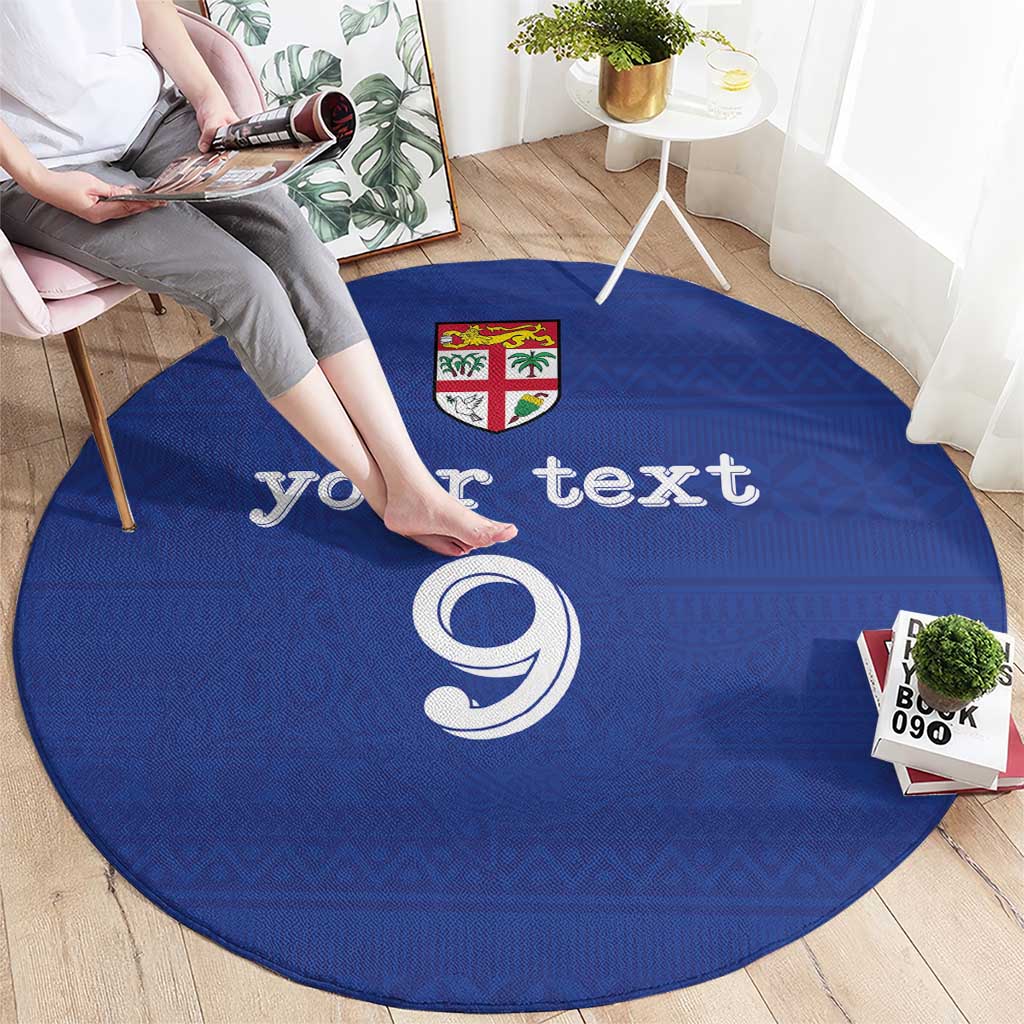 Custom Fijian Football Round Carpet Tapa Pattern and Shark Tribal