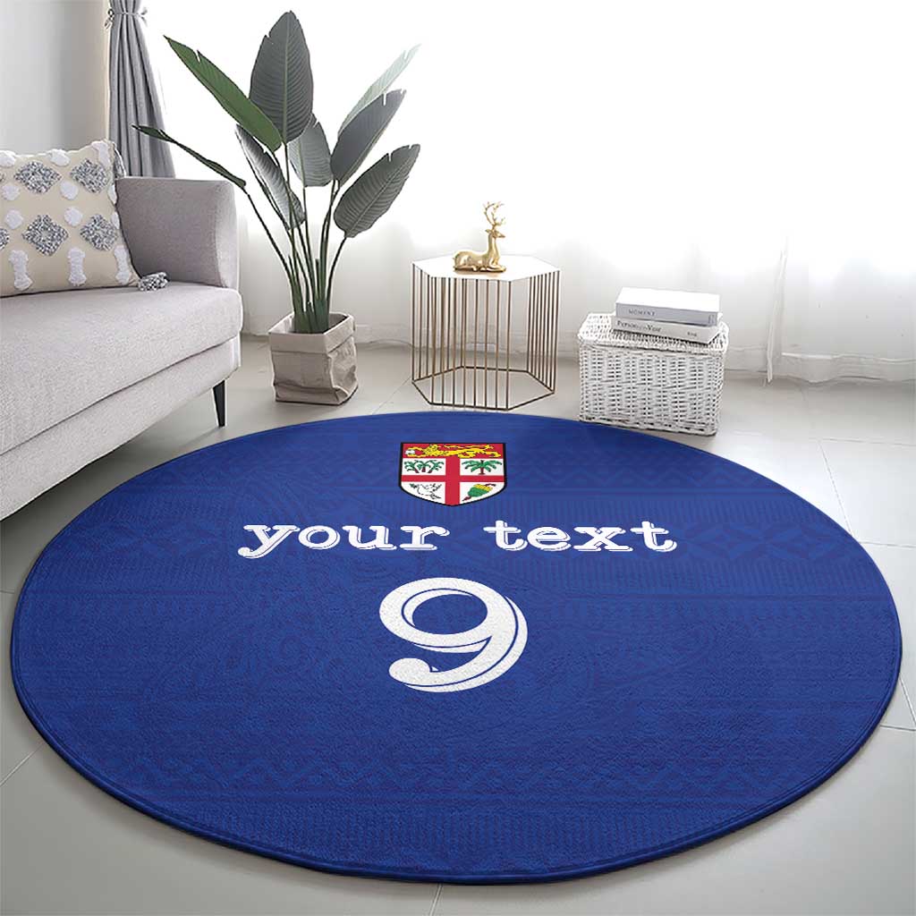 Custom Fijian Football Round Carpet Tapa Pattern and Shark Tribal