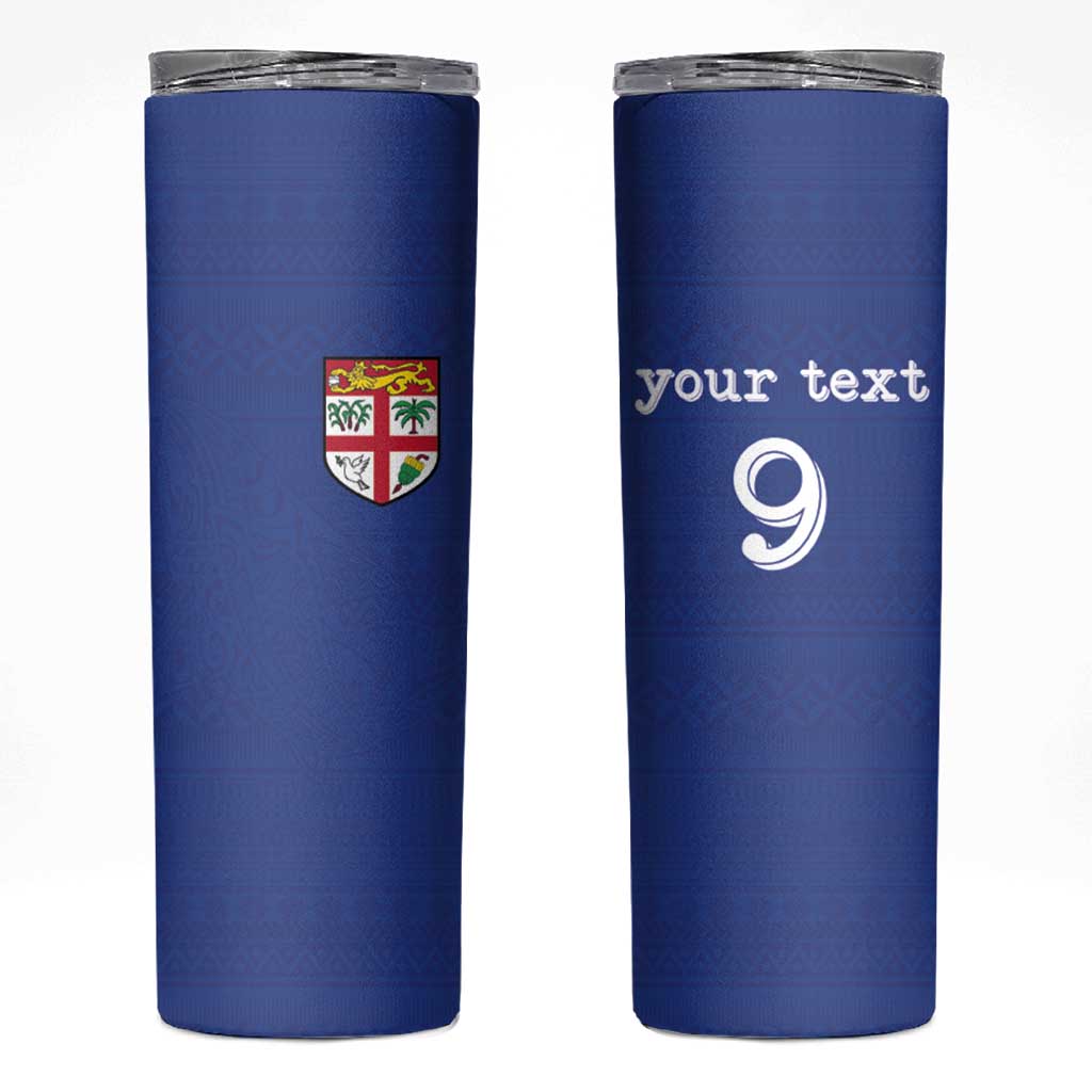 Custom Fijian Football Skinny Tumbler Tapa Pattern and Shark Tribal