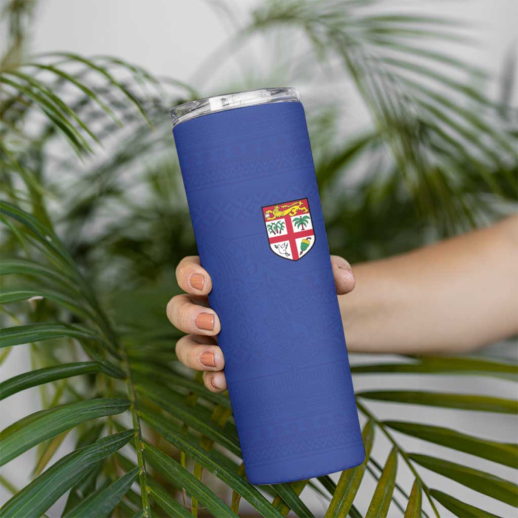 Custom Fijian Football Skinny Tumbler Tapa Pattern and Shark Tribal