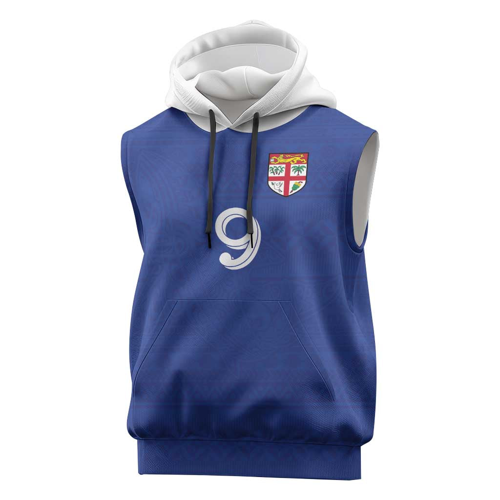 Custom Fijian Football Sleeveless Hoodie Tapa Pattern and Shark Tribal