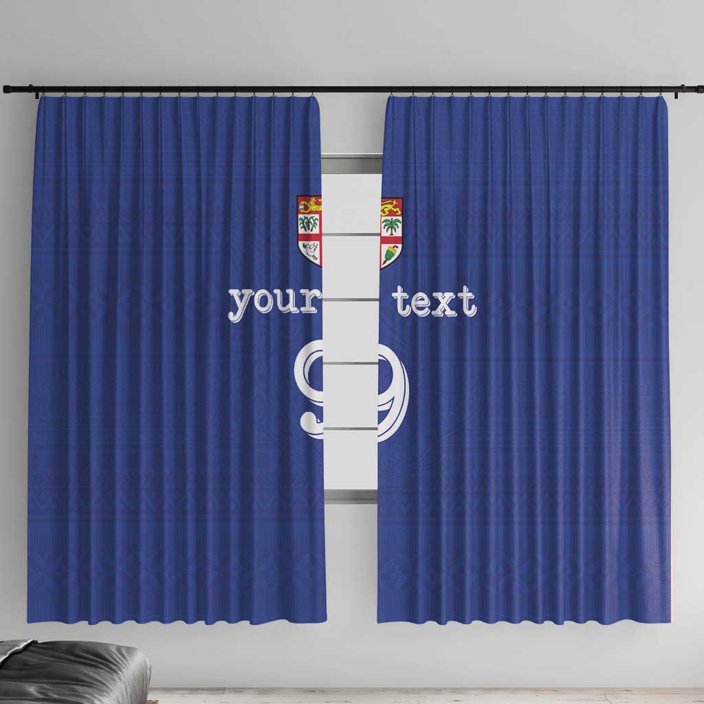 Custom Fijian Football Window Curtain Tapa Pattern and Shark Tribal LT03 With Hooks Blue - Polynesian Pride