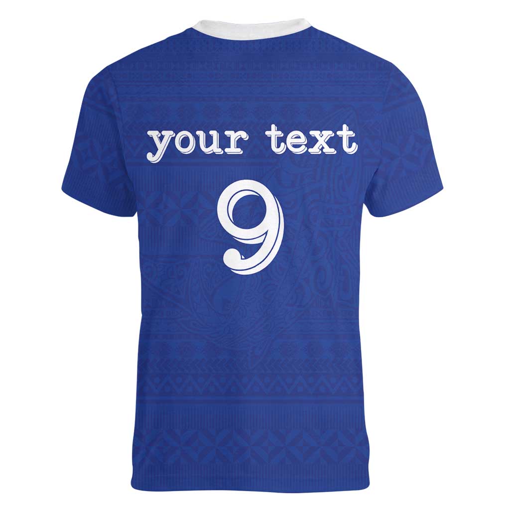 Custom Fijian Football Women V-Neck T-Shirt Tapa Pattern and Shark Tribal