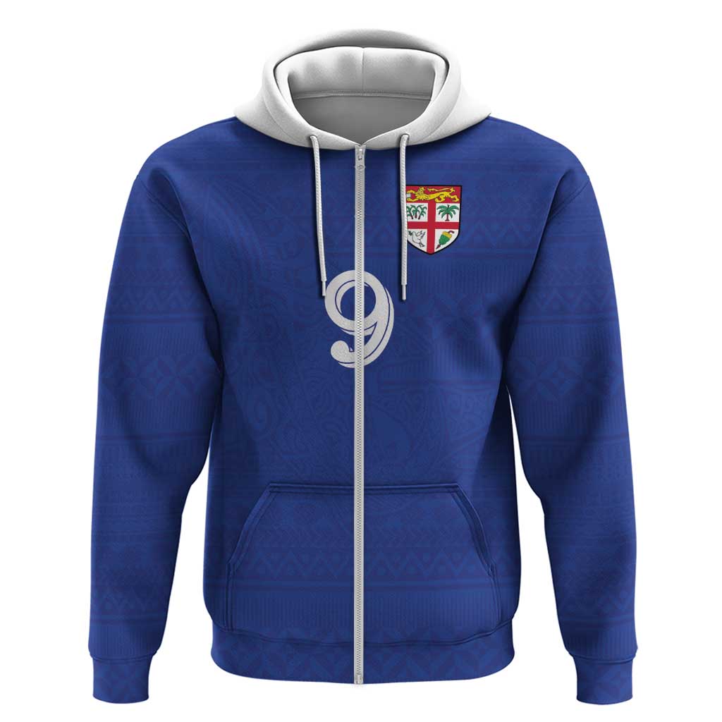 Custom Fijian Football Zip Hoodie Tapa Pattern and Shark Tribal LT03 Zip Hoodie Blue - Polynesian Pride