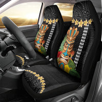 Hawaii Plumeria Lei Car Seat Cover Tiki and Kakau Pattern Black Color