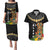 Hawaii Plumeria Lei Couples Matching Puletasi and Hawaiian Shirt Tiki and Kakau Pattern Black Color