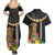 Hawaii Plumeria Lei Couples Matching Summer Maxi Dress and Hawaiian Shirt Tiki and Kakau Pattern Black Color