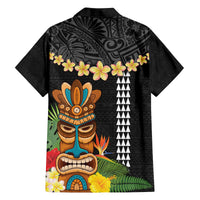 Hawaii Plumeria Lei Family Matching Puletasi and Hawaiian Shirt Tiki and Kakau Pattern Black Color