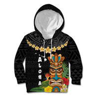 Hawaii Plumeria Lei Kid Hoodie Tiki and Kakau Pattern Black Color