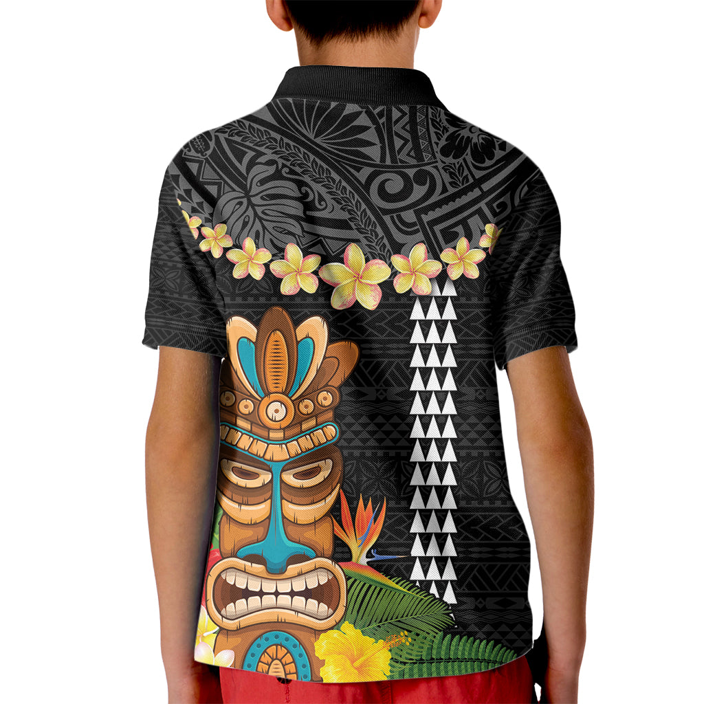 Hawaii Plumeria Lei Kid Polo Shirt Tiki and Kakau Pattern Black Color