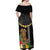 Hawaii Plumeria Lei Off Shoulder Maxi Dress Tiki and Kakau Pattern Black Color