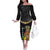 Hawaii Plumeria Lei Off The Shoulder Long Sleeve Dress Tiki and Kakau Pattern Black Color