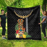 Hawaii Plumeria Lei Quilt Tiki and Kakau Pattern Black Color