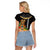 Hawaii Plumeria Lei Raglan Cropped T Shirt Tiki and Kakau Pattern Black Color