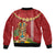 Hawaii Plumeria Lei Bomber Jacket Tiki and Kakau Pattern Red Color