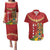 Hawaii Plumeria Lei Couples Matching Puletasi and Hawaiian Shirt Tiki and Kakau Pattern Red Color