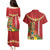 Hawaii Plumeria Lei Couples Matching Puletasi and Hawaiian Shirt Tiki and Kakau Pattern Red Color