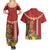 Hawaii Plumeria Lei Couples Matching Summer Maxi Dress and Hawaiian Shirt Tiki and Kakau Pattern Red Color