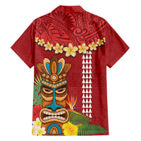 Hawaii Plumeria Lei Family Matching Tank Maxi Dress and Hawaiian Shirt Tiki and Kakau Pattern Red Color