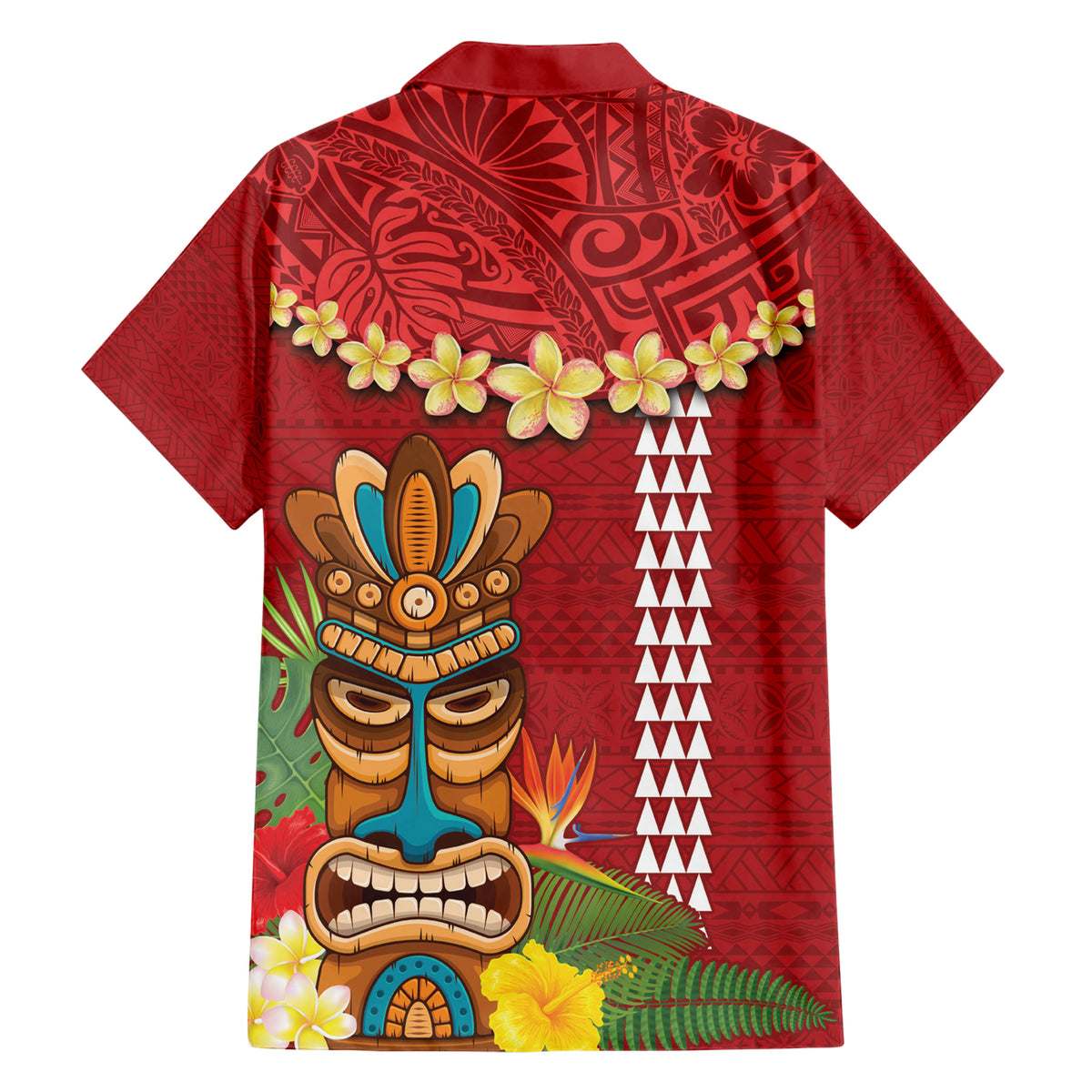Hawaii Plumeria Lei Hawaiian Shirt Tiki and Kakau Pattern Red Color
