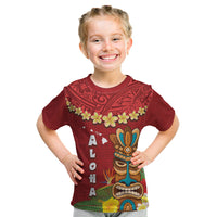 Hawaii Plumeria Lei Kid T Shirt Tiki and Kakau Pattern Red Color