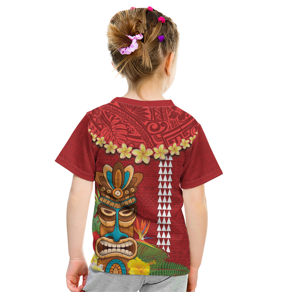 Hawaii Plumeria Lei Kid T Shirt Tiki and Kakau Pattern Red Color