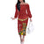 Hawaii Plumeria Lei Off The Shoulder Long Sleeve Dress Tiki and Kakau Pattern Red Color
