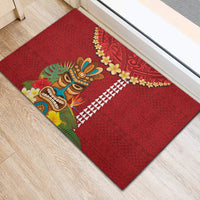 Hawaii Plumeria Lei Rubber Doormat Tiki and Kakau Pattern Red Color