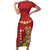 Hawaii Plumeria Lei Short Sleeve Bodycon Dress Tiki and Kakau Pattern Red Color