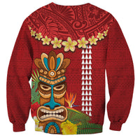Hawaii Plumeria Lei Sweatshirt Tiki and Kakau Pattern Red Color
