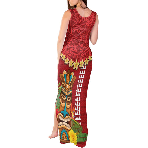 Hawaii Tank Maxi Dress Polynesian Shark with Kakau Pink Version LT01