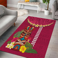 Hawaii Plumeria Lei Area Rug Tiki and Kakau Pattern Pink Color