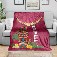 Hawaii Plumeria Lei Blanket Tiki and Kakau Pattern Pink Color