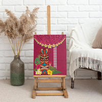 Hawaii Plumeria Lei Canvas Wall Art Tiki and Kakau Pattern Pink Color